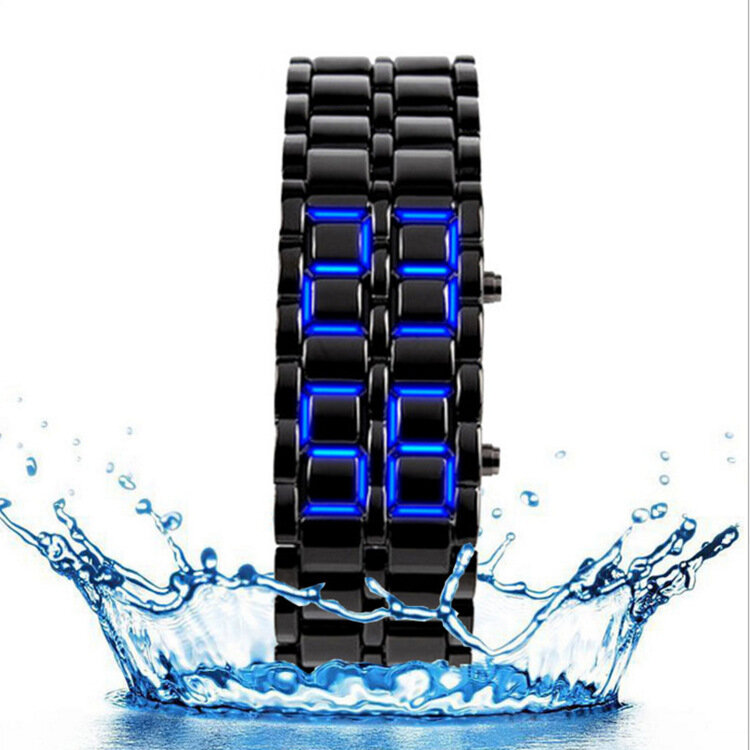 다리미 사무라이 금속 팔찌 시계, LED 디지털 손목시계, 시간 몬트레 전자 시계, 2023 패션 스타일