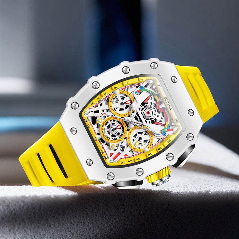 Onola นาฬิกาใหม่เอี่ยมสำหรับผู้ชาย, นาฬิกาควอตซ์เทปซิลิโคนอเนกประสงค์สีขาวกันน้ำแฟชั่นวันที่