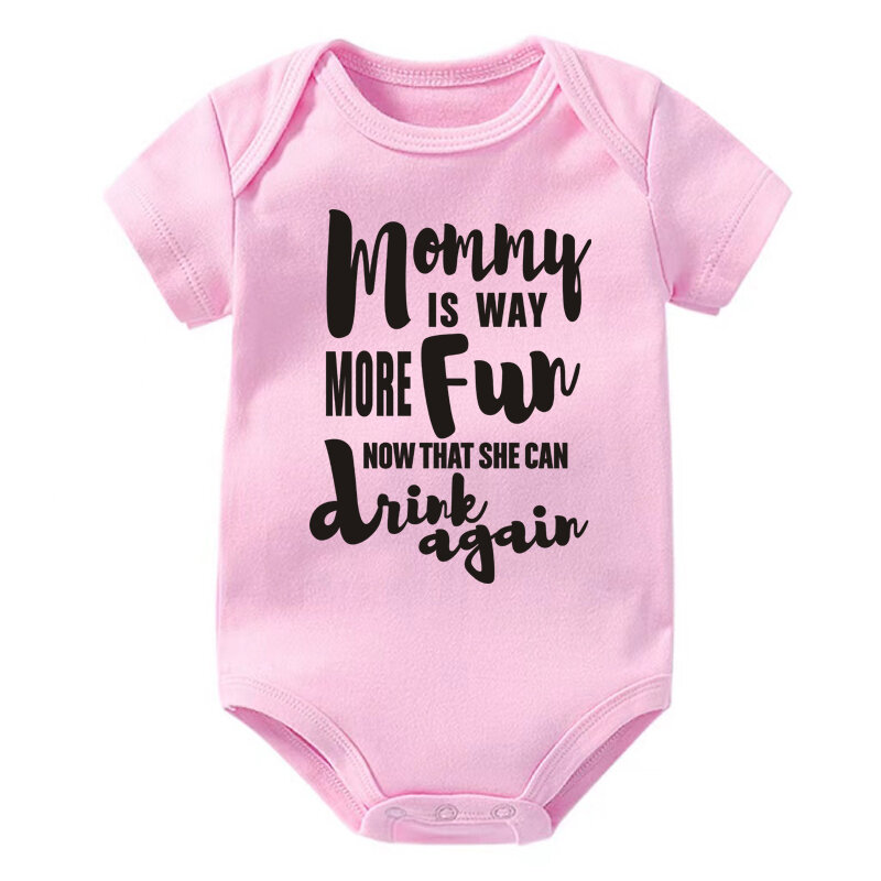 Baby Fashion Summer Infant Girls Boy Casual Mommy Is More Fun Now That She Can Drink Again Funny Black Bodysuits Jumpsuit