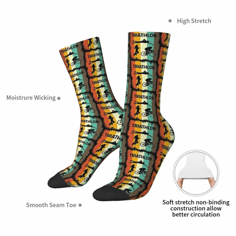 Calcetines Retro de triatlón para hombre y mujer, calcetín Unisex de invierno, estilo callejero, ideal para senderismo