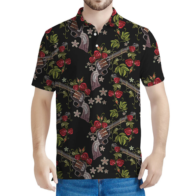 Mode Waffen Kugel Muster Polos hirt für Männer heißen Verkauf Sommer 3d gedruckt kurze Ärmel Tops coole Revers T-Shirts Knopf T-Shirt