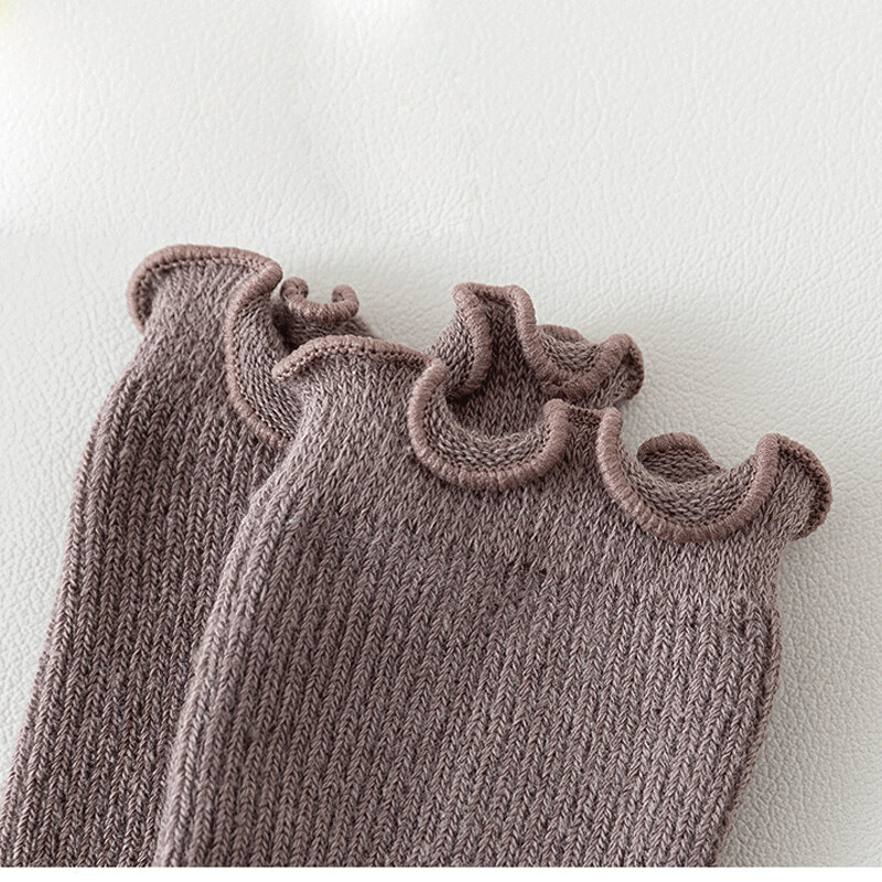Chaussettes hautes en coton à volants pour nouveau-né, vêtement solide pour bébé, fille et garçon