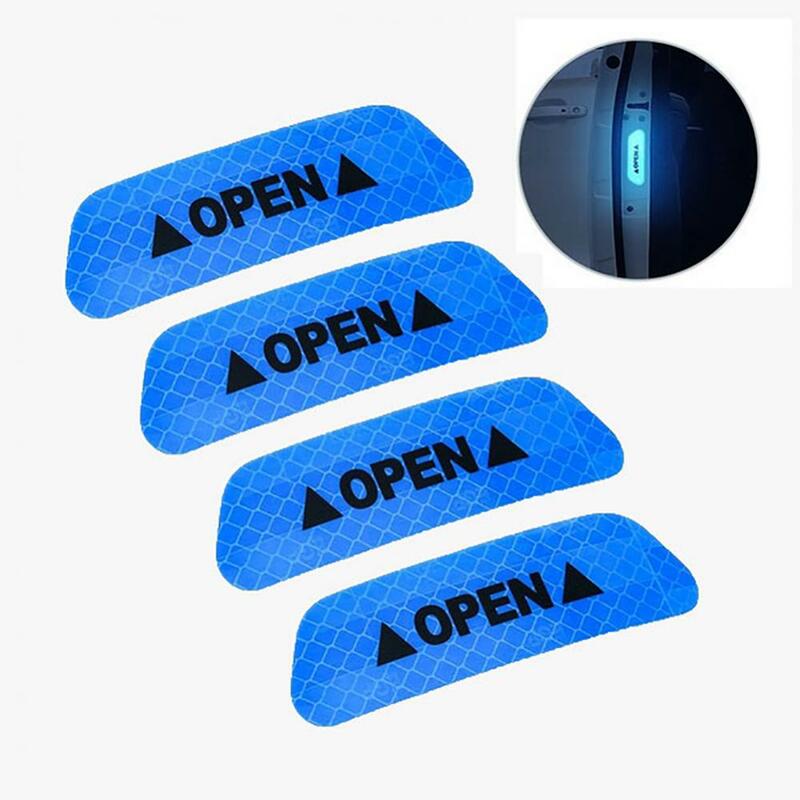 4Pcs OPEN Car Vehicle Door Reflective Safety Mark Warning Decals Sticker "OPEN" Letters Design Strong Reflective Decor