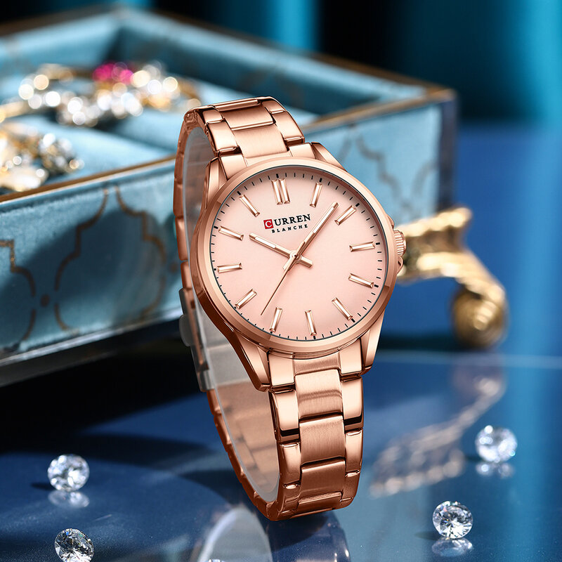 Curren Eenvoudige Elegante Quartz Horloges Voor Vrouwen Roestvrij Stalen Band Horloges Met Lichtgevende Handen Casual Business Dames