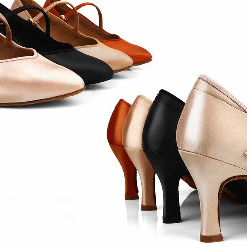 Женские атласные туфли на высоком каблуке, Обувь для бальных танцев, вальса, танго, на мягкой подошве, современные танцевальные туфли