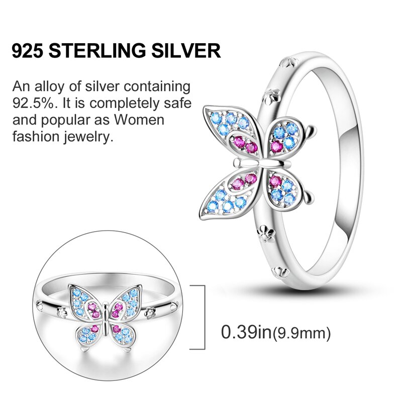 2023 925 Sterling Silver Sun Rainbow Ring Butterfly Rings Beaded for Women Original Design Luxury Fine Jewelry Gift Party
