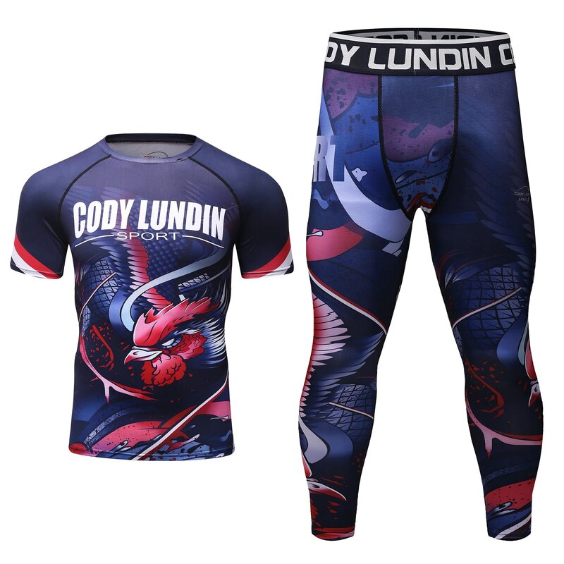 Cody lundin offical store Jiu Jitsu Gi baju kompresi + celana panjang Taekwondo setelan olahraga pria kaus kotak untuk pria