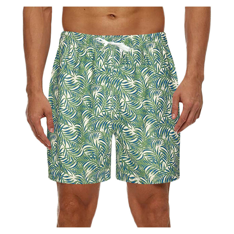 Calção de praia havaiana masculina para férias, flor estampada em 3D, calça curta casual, maiô elástico, calção de banho