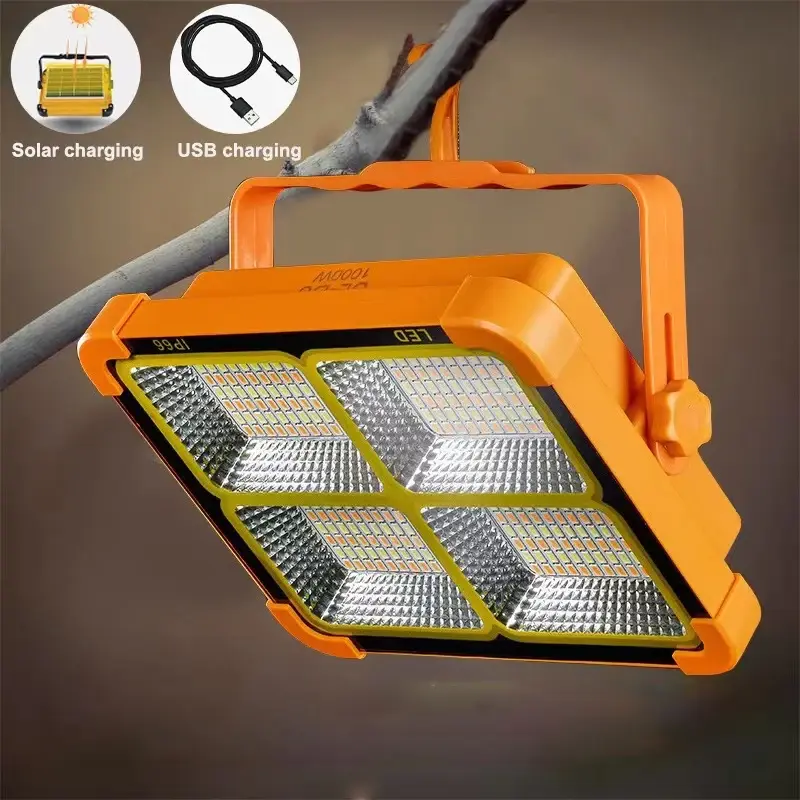 Nuova luce di inondazione solare ricaricabile per esterni portatile riflettore a LED faretto proiettore ricaricabile proiettore lampada da costruzione