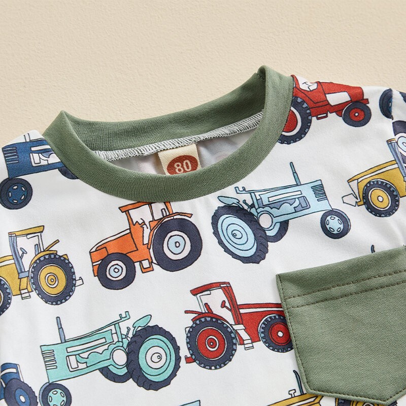 Baby Boy Clothes Farm Tractor Truck Print Short Sleeve Shirt Elastic Shorts Summer Infant Toddler Boy Clothing Set