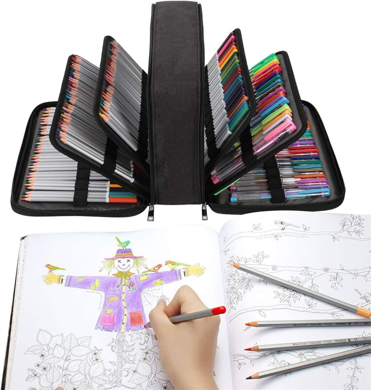 حافظة أقلام رصاص عالية السعة مزودة بأقسام متعددة الطبقات ، حامل أقلام جل ملون ، حقيبة منظمة بدون أقلام رصاص ،