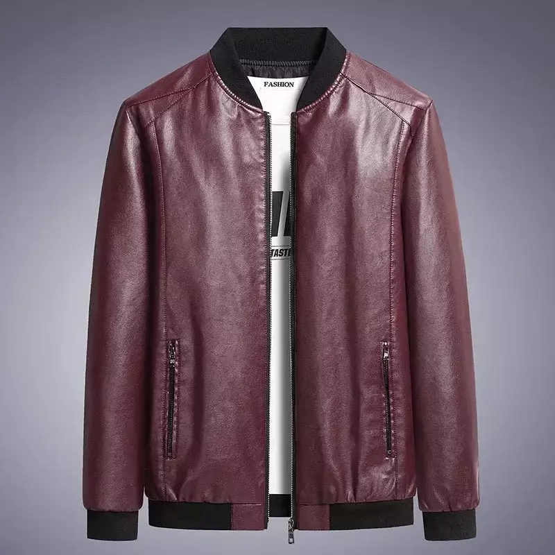 Autumn New Men Leather Coat Korean Fashion Leather Sheepskin Men Leather Jacket Trend Casual Fit Slim Baseball Clothes