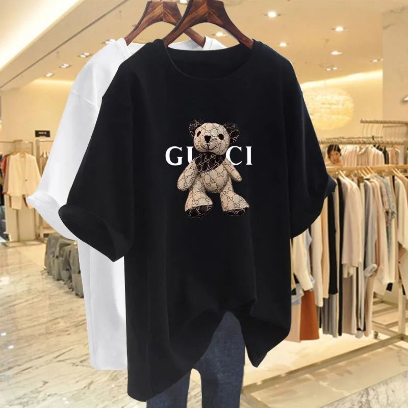 Women Cartoon Printed Tees Summer Pure Cotton Basic O-neck Short Sleeve T-shirt Casual Loose Tops Y2k Pullovers