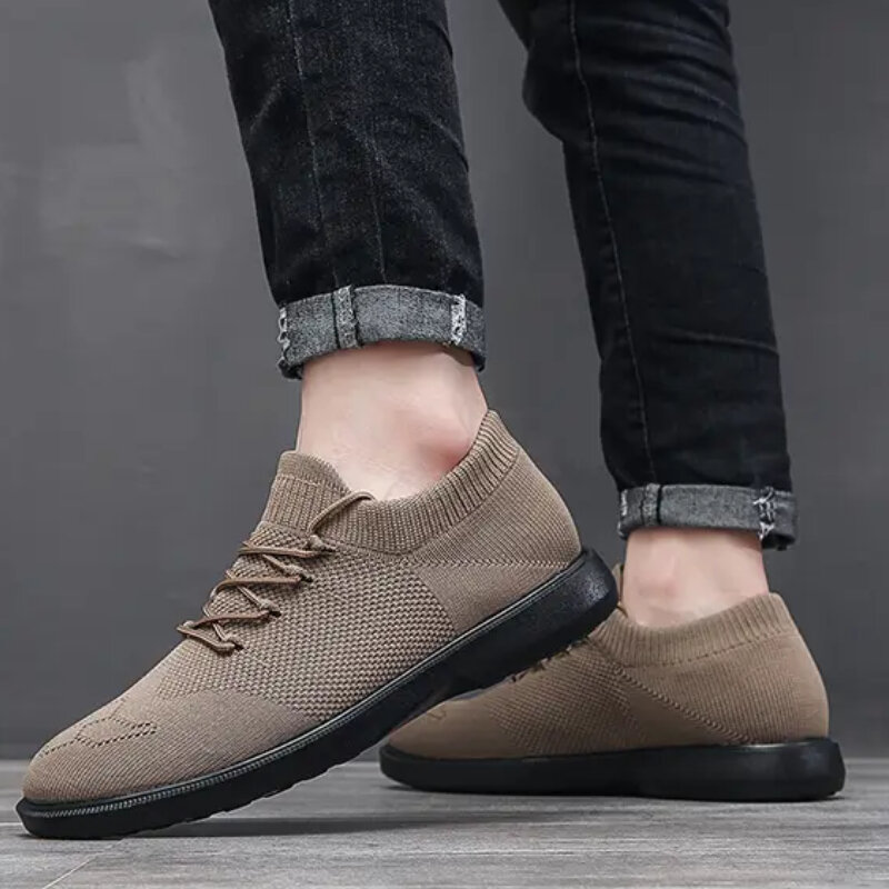 Men Breathable Sneakers Fashion Mesh Lace Up Round Head Lightweight Casual Thick Sole Comfort Vulcanised Shoes Chaussure Homme