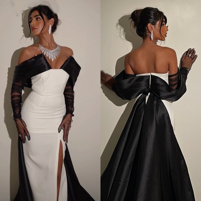 Prom Dress Evening Satin Draped  A-line Off-the-shoulder Bespoke Occasion Gown Long Dresses Saudi Arabia  