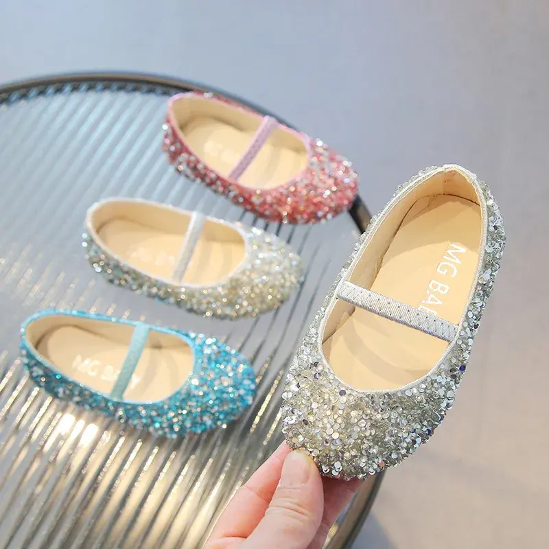 Sapato de Cristal Brilhante das meninas, Sapato de Couro Infantil, Festa de Casamento, Bling, Princesa, Doce, Suave, Novo