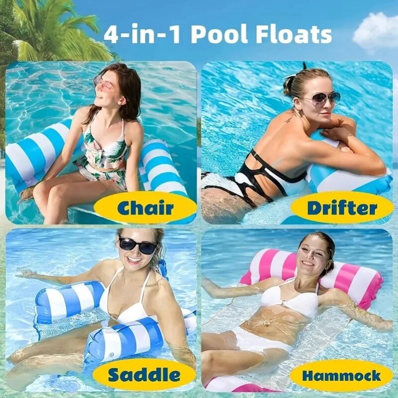 Inflatable Float Hammock floaties for adults Perfect for Poolside Lounging Swimming Pool Loungers Beds Foldable Striped Parties