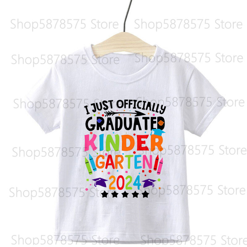 Детская футболка 2024 I Just Graduated для детского сада, Детская футболка для классов, футболка для мальчиков и девочек, красочный Забавный подарок, футболка