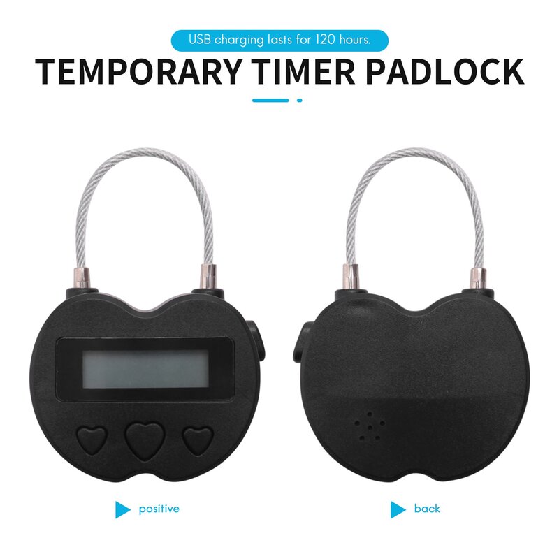 Display LCD Smart Time Lock, USB Recarregável, Temporizador Temporário, Cadeado Preto, Eletrônico, Viagem