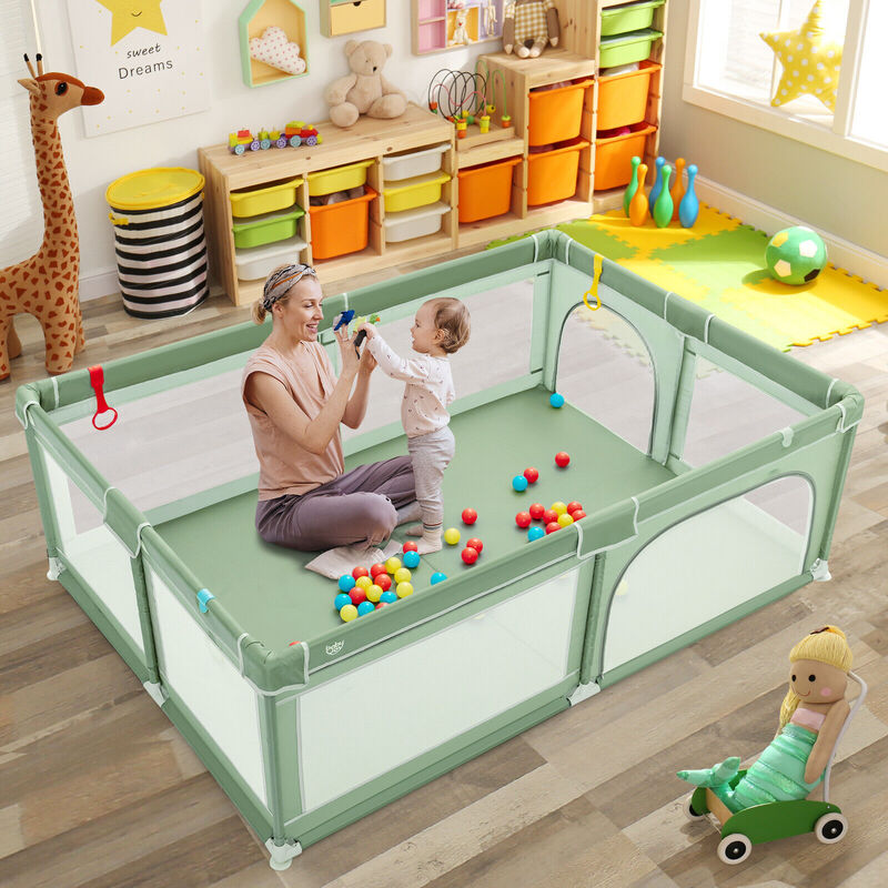 Babyjoy 아기 놀이 틀 초대형 안전 아기 울타리 w/바다 공 및 반지 녹색