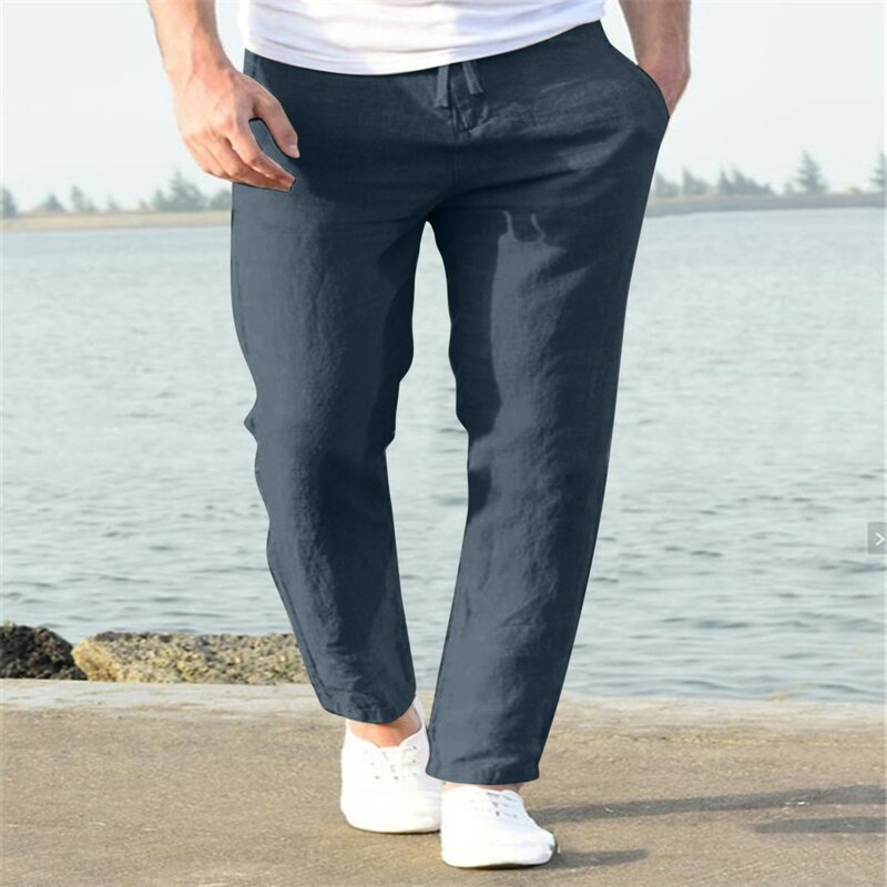 Nuovi pantaloni di lino in cotone da uomo primavera estate uomo autunno nuovi pantaloni di lino traspiranti in tinta unita Fitness Streetwear