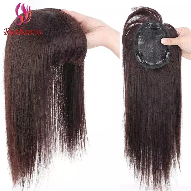 Chiusura sintetica per parrucca parrucchino superiore asiatica con frangia parrucca femminile pezzo estensioni dei capelli in seta ad alta temperatura 35cm