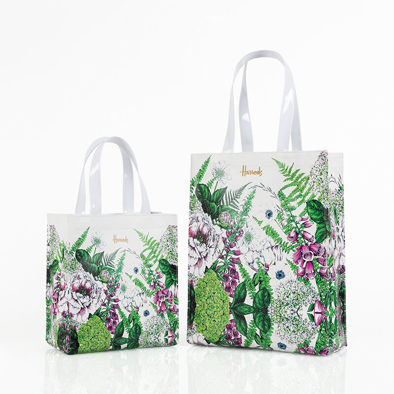 Bolsa de compras reutilizável de pvc estilo londres, bolsa de ombro feminina para compras com estampa de flores ecológica, à prova d'água