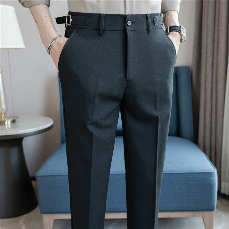 Мужские тонкие драпированные брюки, темно-синие зауженные классические деловые брюки, одежда для мужчин, лето 2024