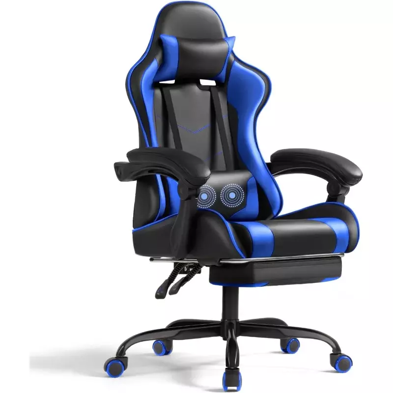 게임용 의자 비디오 레이싱 좌석 높이 조절 가능, 사무실 또는 침실용, 360 ° 회전 및 머리 받침, 게이머 컴퓨터 무료 배송