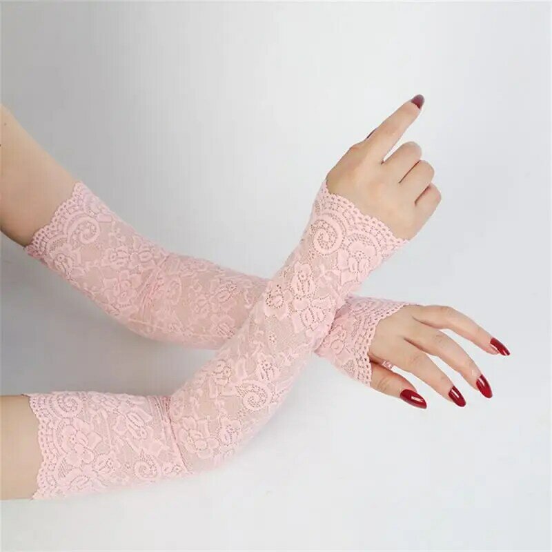 1 ~ 10 buah renda kain es sutra lengan panjang wanita bebas peregangan pelindung olahraga kain Super elastis renda Lengan es