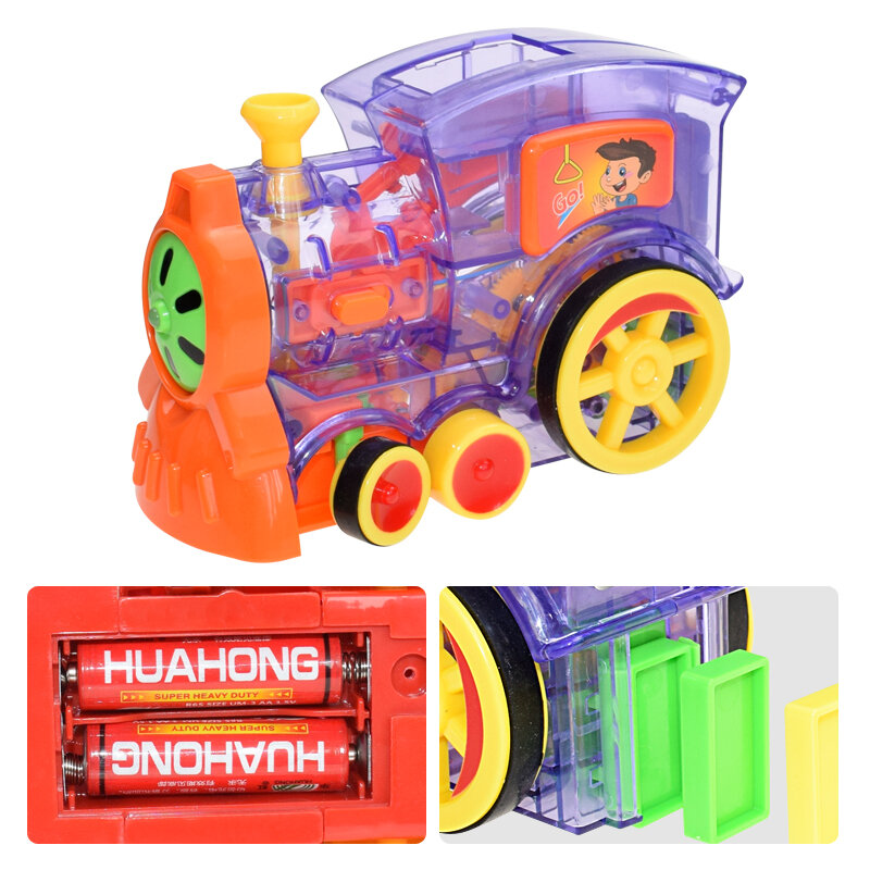 Conjunto de carro Domino para crianças, Blocos coloridos Domino, som e luz, tijolo deitado automático, jogo educativo, brinde de brinquedo DIY