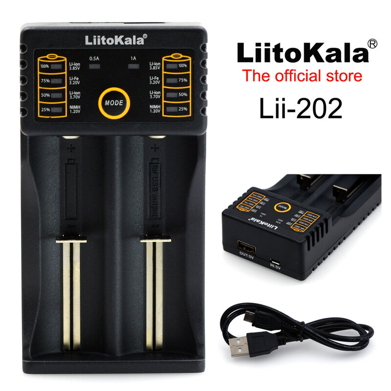 LiitoKala Lii-100 lii-202 Lii-402 1.2 V / 3 V / 3.7 V / 4.25V 18650/26650/18350/16340/18500/AA/AAA NiMH caricabatteria al litio