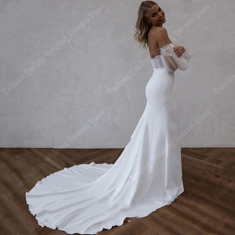 Gaun pernikahan Satin bersinar yang indah jubah wanita bahu terbuka baru gaun pesta wanita 2024 menarik membungkus bokong wanita Vestidos De Novia