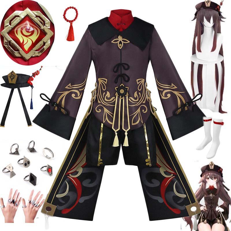 Hu Tao Cosplay Costume Uniform Deluxe Suits Dress Hat Socks Wig Accessories Finger Rings Hutao Outfits