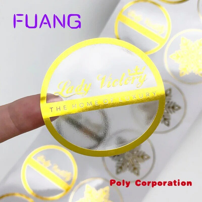 Custom  Customized printing hot stamping gold foil clear vinyl logo label Stickers packaging transparent stickers