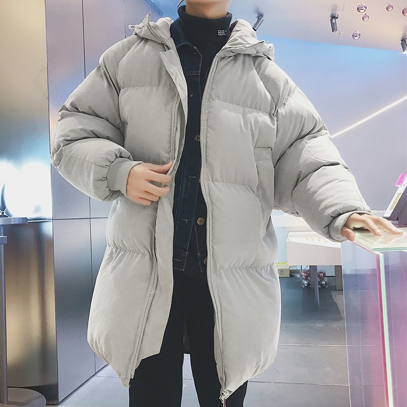 Jaket Musim Dingin Pria Parka Bertudung Pria Korea Jaket Panjang Katun Mantel Pria Jaket Parka Longgar Mantel Roti Hangat Mantel Salju