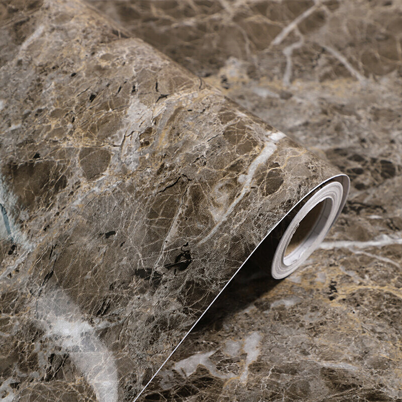 หินอ่อนเทียมกันน้ำมีกาวในตัวเคาน์เตอร์ครัวกันน้ำมันวอลล์เปเปอร์ลายหินฟิล์มพีวีซีตกแต่งใหม่