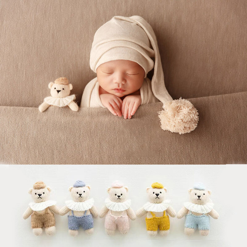 Rekwizyty fotograficzne dla noworodków z dzianiny słodki miś zabawka króliczek ręcznie robiony lalka zwierzę Studio dziecko akcesoria fotograficzne pełni księżyca