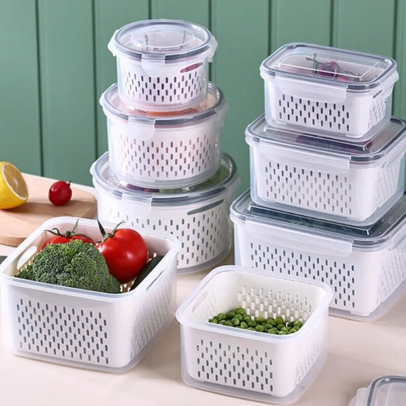 冷蔵庫用の果物や野菜の収納ボックス,プラスチック製の排水バスケット,キッチンコンテナ,オーガナイザー