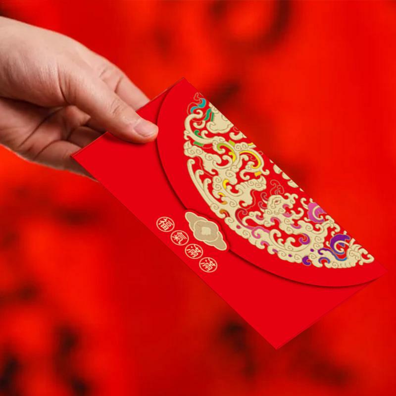 Presente chinês Envelopes para dinheiro, bolso vermelho, moeda e papel-moeda, sorte, 6pcs