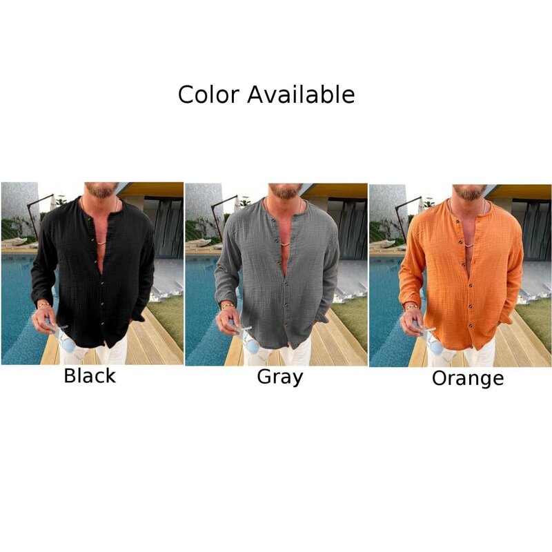 Haute Qualité Hommes T-Shirt Y-Button Chemises Casual Confortable Coton Vacances Manches sulfBureau Régulier S-2XL