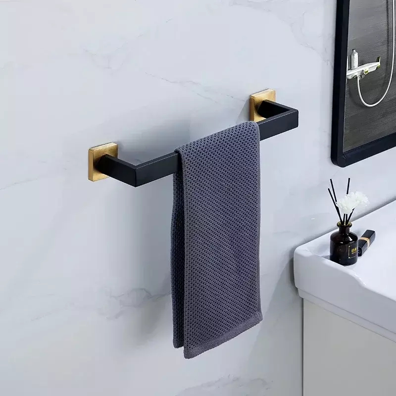 Black Gold Bathroom Shelf kit Stainless Steel Toilet Paper Holder Towel Rack Hook Bathroom Hardwares Organizer Accessories Set