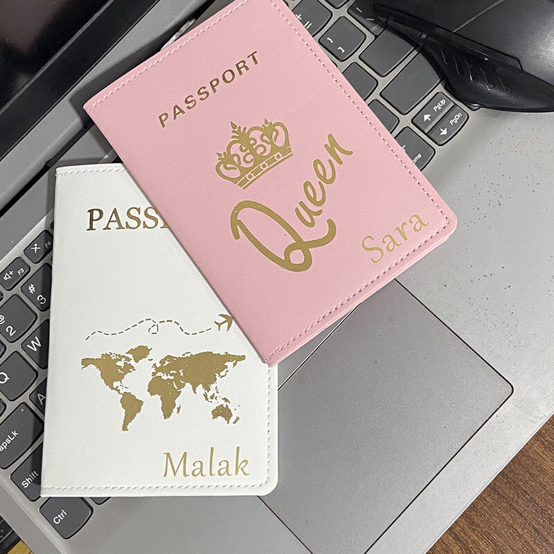 Custom Name Passport Cover Gold Letters Customized Text  Pu Leather Travel Wallet Covers for Passports Case Passaporte
