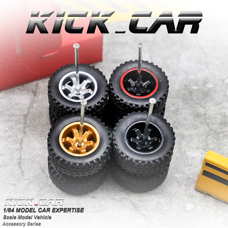 Kicarmod 1/64ラバータイヤ & ダイキャストカーホイール (1:64、ピックアップトラック用) 、ミニチュア大型セダン