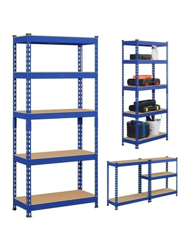 5-półkowa, bezbolowa i regulowana stalowa jednostka półka do przechowywania, niebieska, mieści do 330 funtów na półkę, 27.5x12x60 Cal