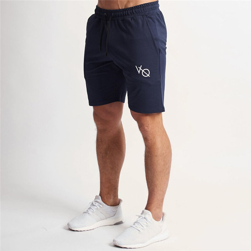 Celana pendek ramping khaki katun celana seperempat pria kasual modis celana olahraga Fitness bordir Jogger olahraga lari pakaian pria