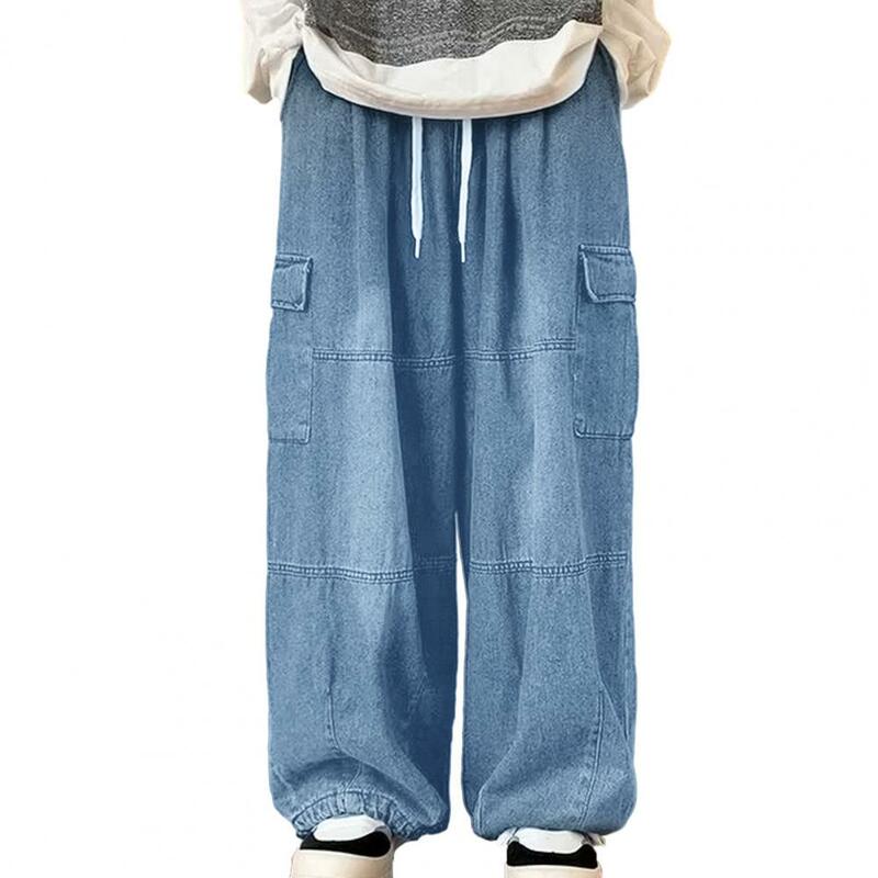 Джинсы-карго большого размера, стильные брюки-карго с эластичным поясом, мешковатые брюки из денима с несколькими карманами, с широкими штанинами