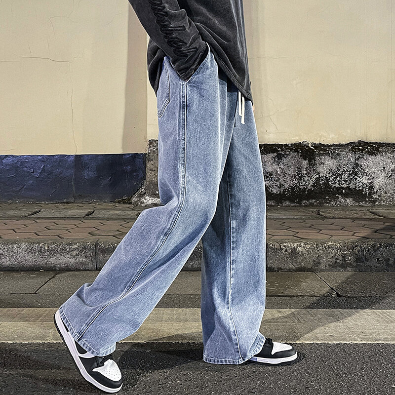 2023 Nieuwe Koreaanse Mode Losse Jeans Klassieke Rechte Straight Baggy Wijde Pijpen Broek Straat Hip Hop Broek 3XL Zwart Grijs blauw