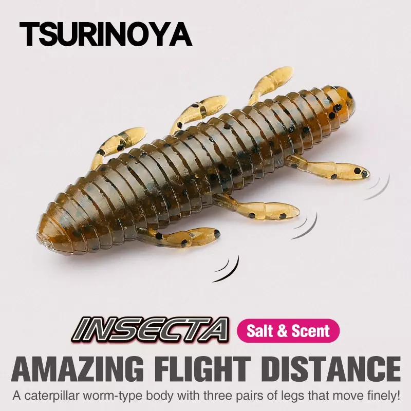 TSURINOYA przynęta wędkarska w kształcie robaka INSECTA 57mm 4, 9g 10 szt. Długie rzucanie bez obciążnika miękka przynęta szczupak basowy mocno solno-silikonowy Wormbait