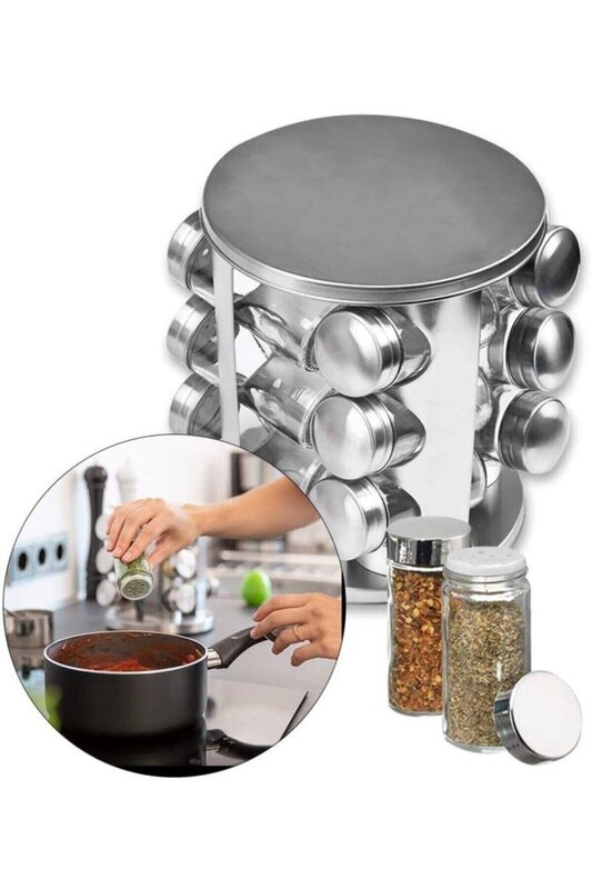 12 Spice Storage Racks With Rotatable Stand Multi-Function Food Storage Seasoning Rotating Box
